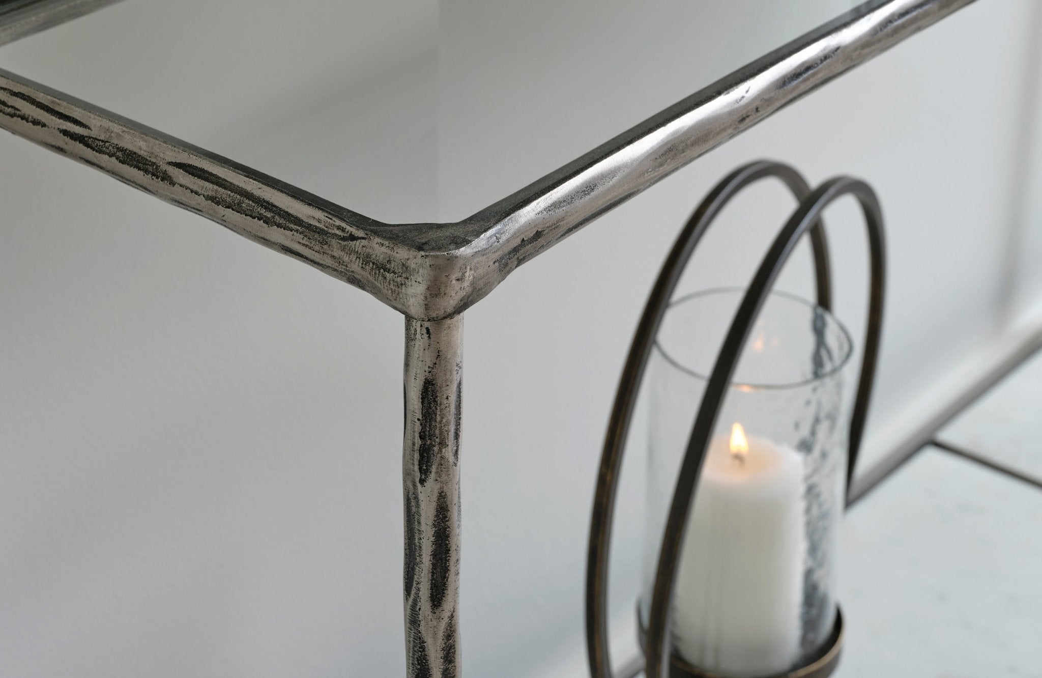 Contemporary Sofa Table in Antique Pewter - HER Home Design Boutique